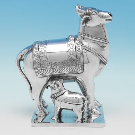 Antique Sterling Silver Cow & Calf Model - Henry Atkin, hallmarked in 1897 Sheffield - Victorian