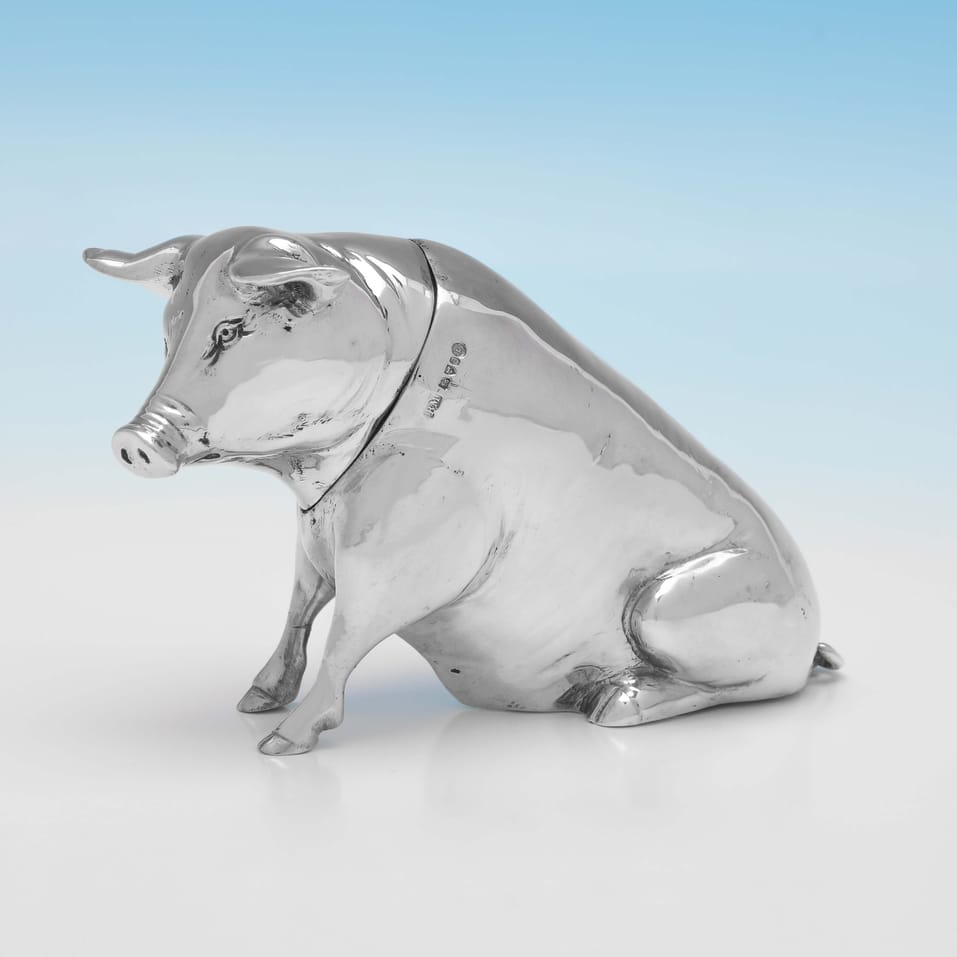 Antique Sterling Silver Model of a Pig - Berthold Muller, hallmarked in 1903 Chester - Edwardian