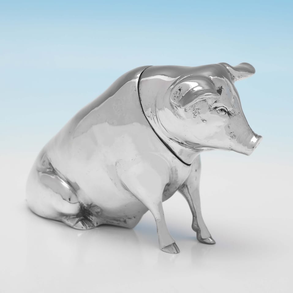 Antique Sterling Silver Model of a Pig - Berthold Muller, hallmarked in 1903 Chester - Edwardian - Image 2