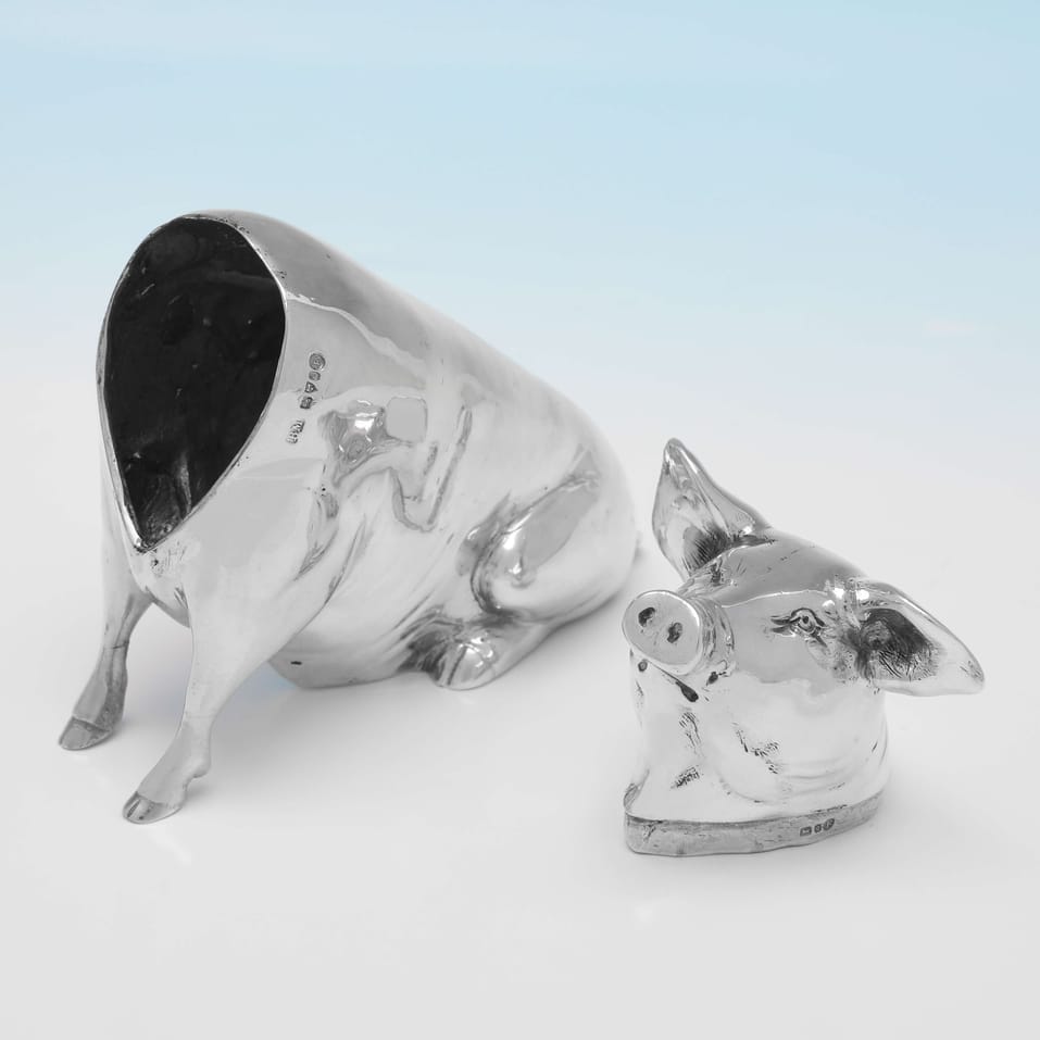 Antique Sterling Silver Model of a Pig - Berthold Muller, hallmarked in 1903 Chester - Edwardian - Image 4