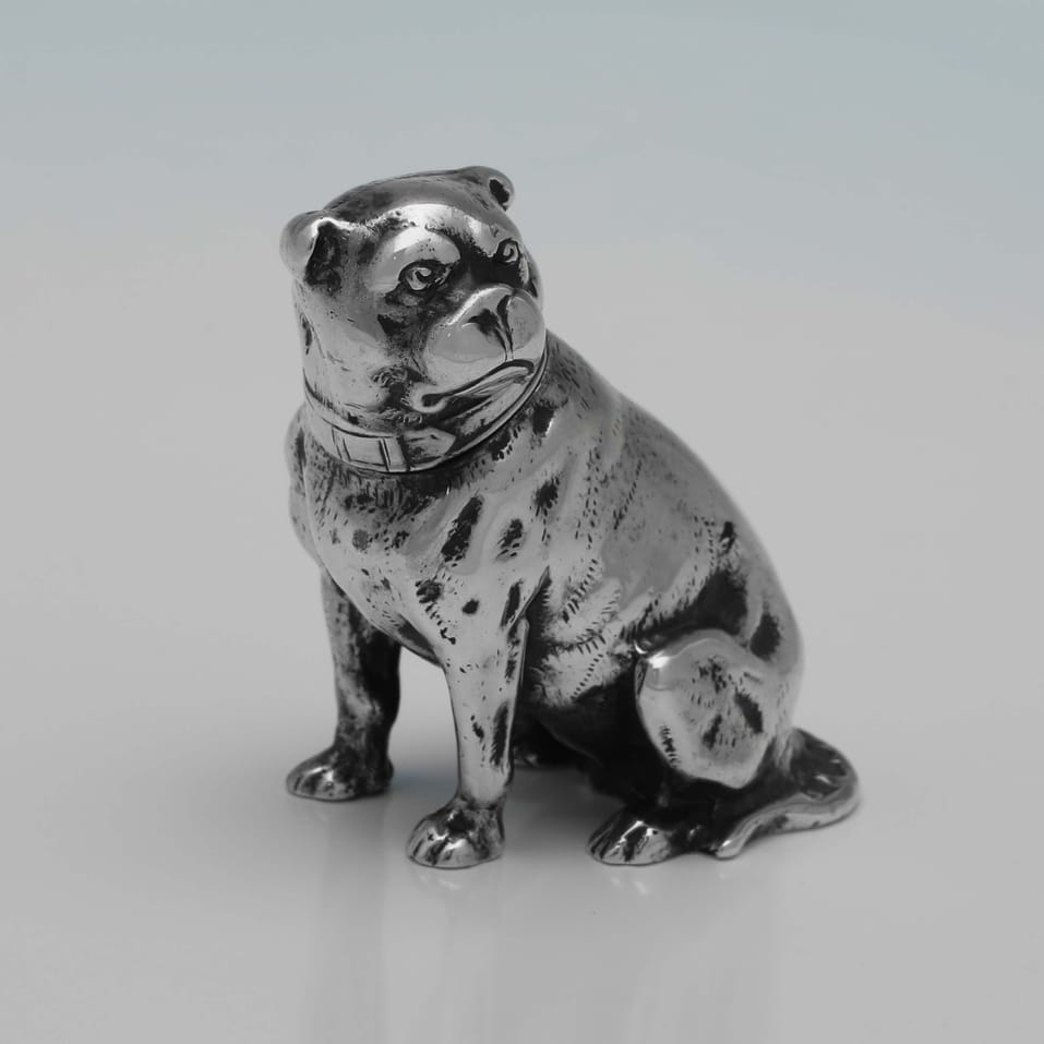 Antique Sterling Silver Dog & Cat Pepper Pots - Stuart Clifford, hallmarked in 1899 London - Victorian - Image 5