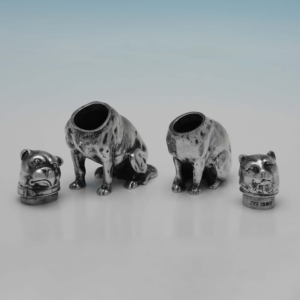 Antique Sterling Silver Dog & Cat Pepper Pots - Stuart Clifford, hallmarked in 1899 London - Victorian - Image 8