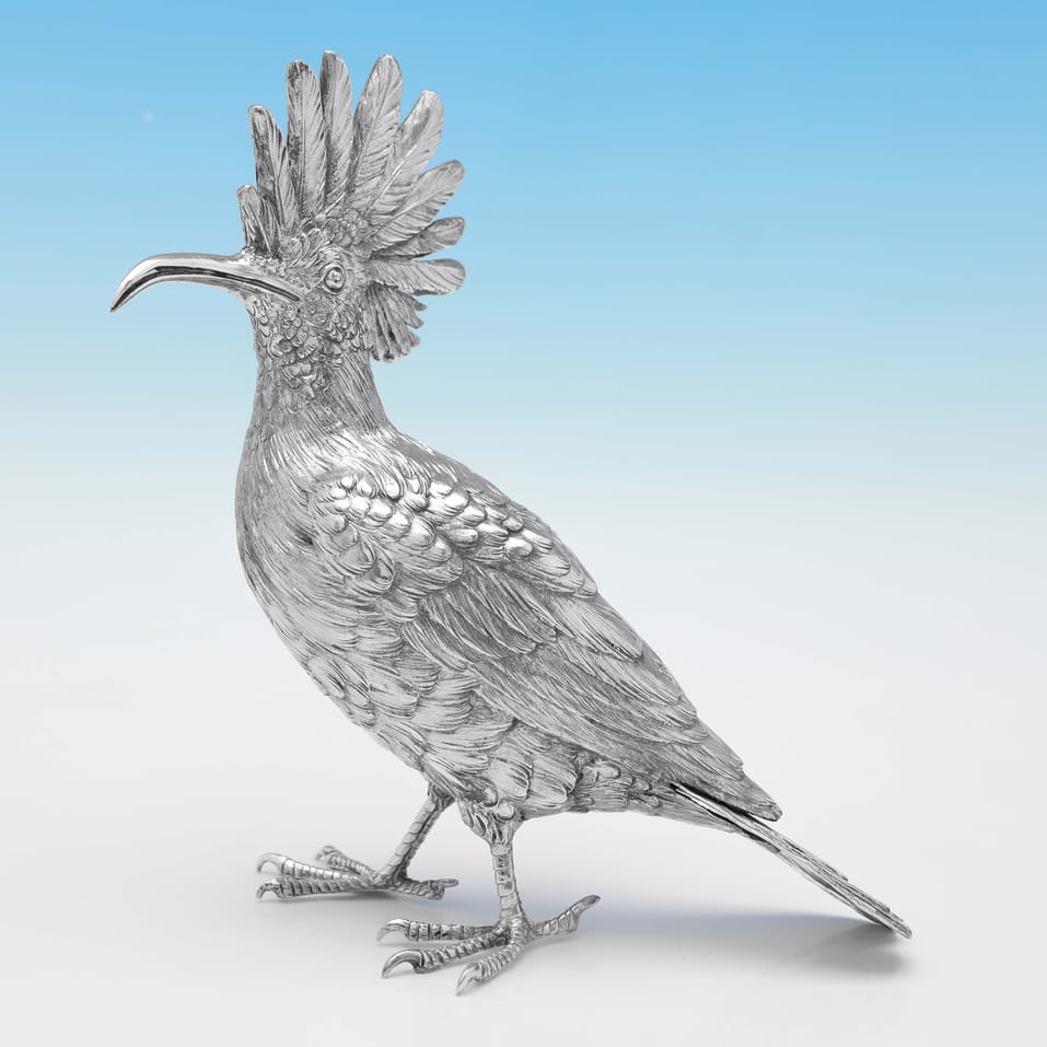 Antique Sterling Silver Hoopoe Model - Berthold Muller, hallmarked in 1913 London - George V