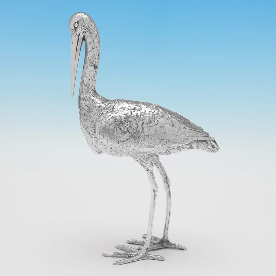 Antique Sterling Silver Stork Model - Berthold Muller, hallmarked in 1908 Chester - Edwardian