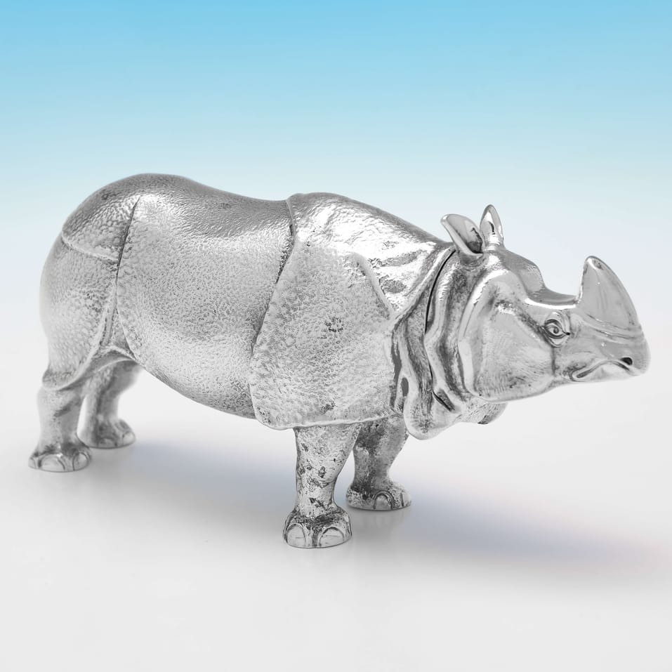 Antique Sterling Silver Rhinoceros Model - Berthold Muller, hallmarked in 1906 Chester - Edwardian