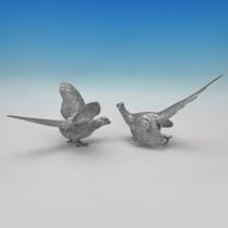 Sterling Silver Pair of Pheasants - C. J. Vander, hallmarked in 1993 Sheffield - Elizabeth II - Thumbnail 1