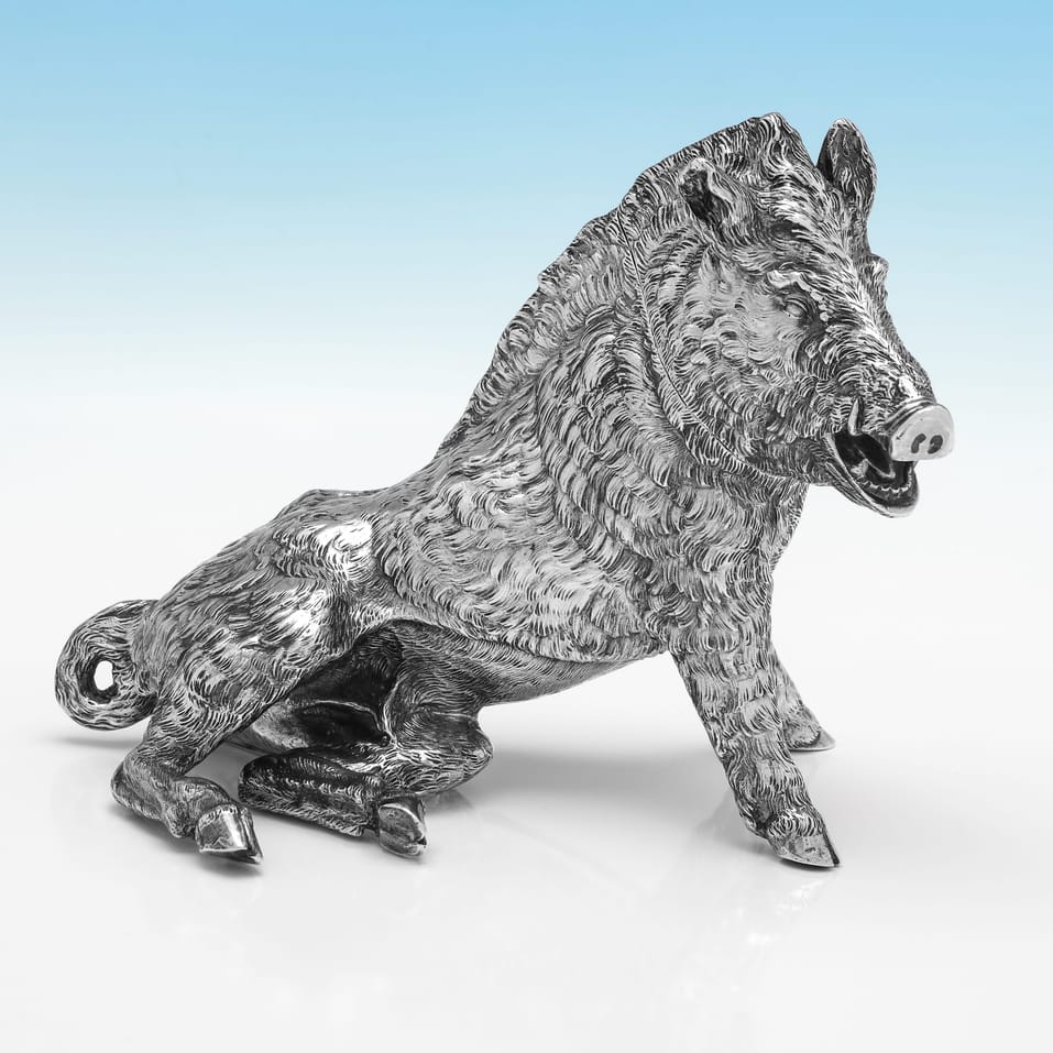 Antique Sterling Silver Boar Model - Berthold Muller, hallmarked in 1906 Chester - Edwardian