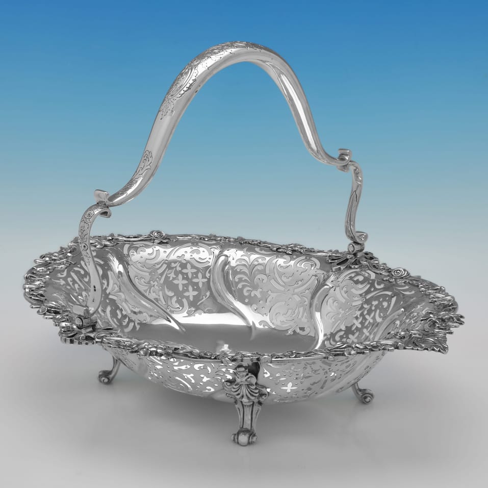 Antique Sterling Silver Basket - Robert Hennell IV, hallmarked in 1850 London - Victorian