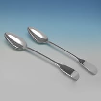 Antique Sterling Silver Pair of Basting Spoons - Mary Chawner, hallmarked in 1835 London - William IV - Thumbnail 1