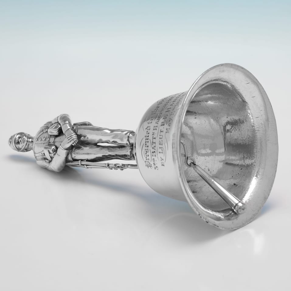 Antique Sterling Silver Military Interest bell - Emanuel Emanuel, hallmarked in 1892 London - Victorian - Image 3