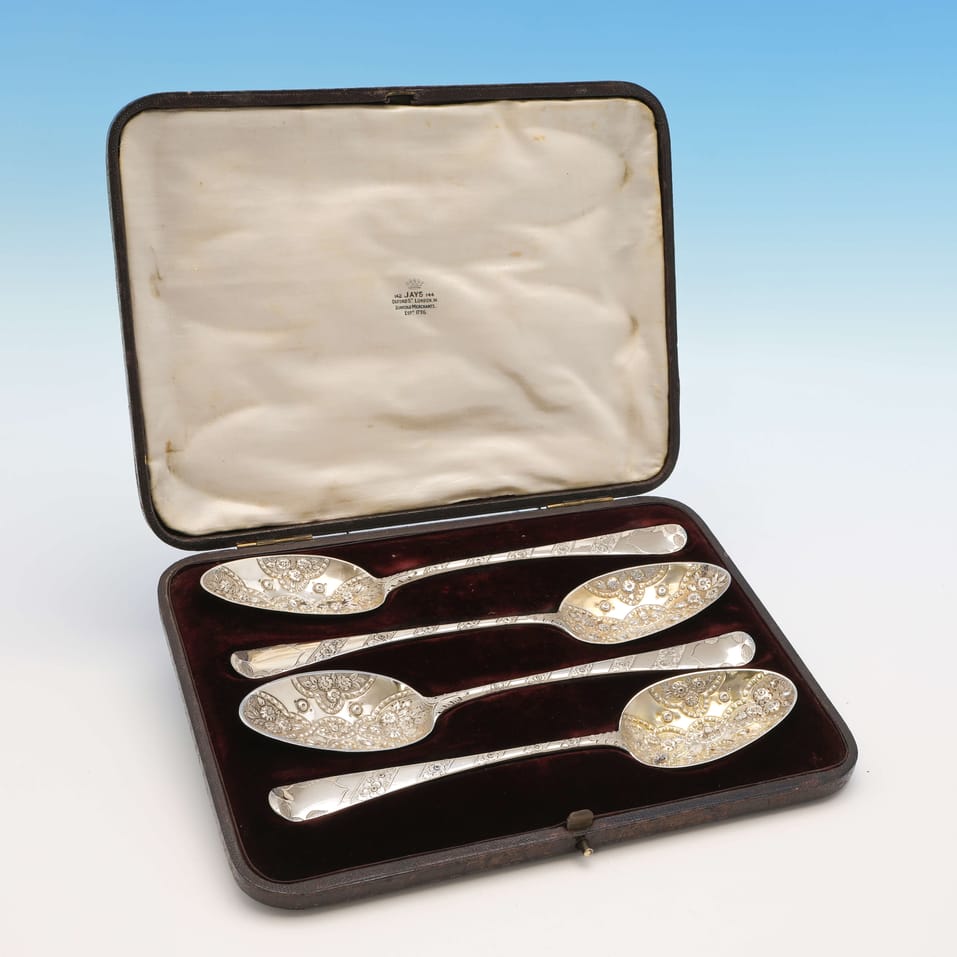 Antique Sterling Silver Set of 4 Berry Spoons - Peter & William Bateman, hallmarked in 1809 London - George III