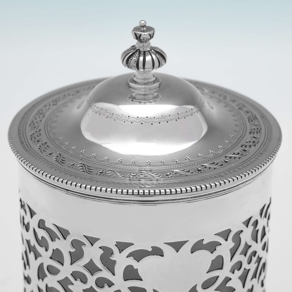 Antique Sterling Silver & Glass Biscuit Jar - Atkin Brothers, hallmarked in 1893 Sheffield - Victorian - Image 4