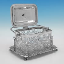 Antique Sterling Silver & Glass Biscuit Box - Walker & Hall, hallmarked in 1895 Sheffield - Victorian - Thumbnail 3