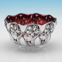 Antique Sterling Silver & Glass Bowl - George Bedingham, hallmarked in 1900 London - Victorian - Thumbnail 1