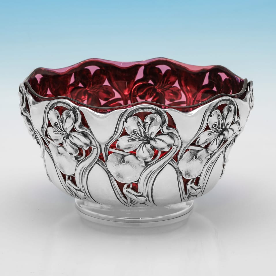 Antique Sterling Silver & Glass Bowl - George Bedingham, hallmarked in 1900 London - Victorian