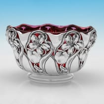 Antique Sterling Silver & Glass Bowl - George Bedingham, hallmarked in 1900 London - Victorian - Thumbnail 2