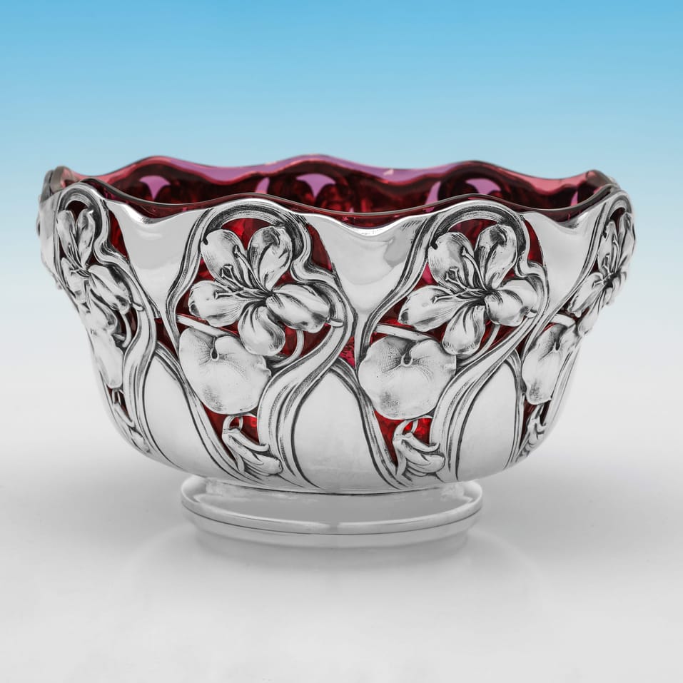 Antique Sterling Silver & Glass Bowl - George Bedingham, hallmarked in 1900 London - Victorian - Image 2