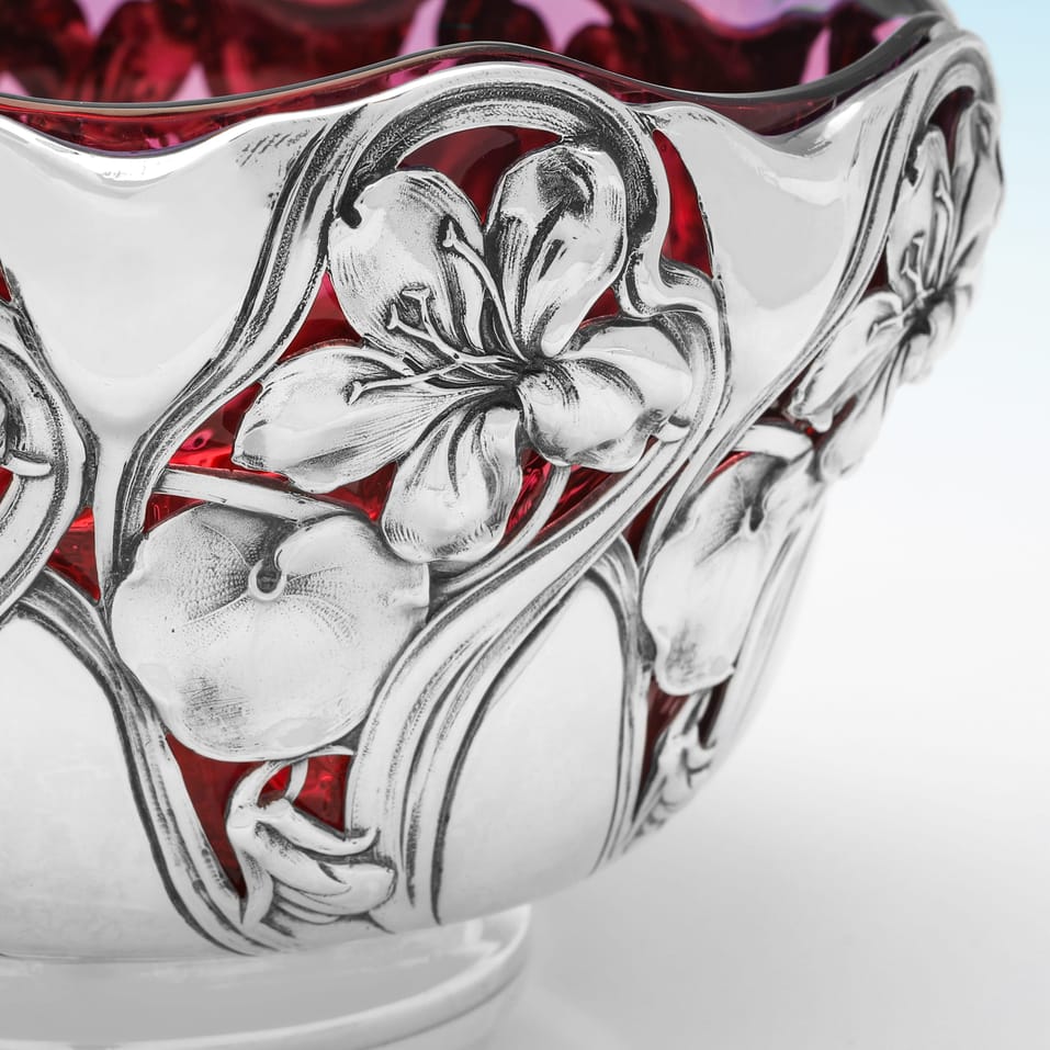 Antique Sterling Silver & Glass Bowl - George Bedingham, hallmarked in 1900 London - Victorian - Image 4