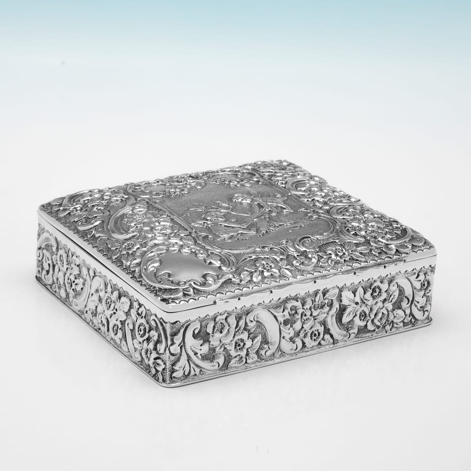 Antique Sterling Silver Dressing Table Box - Nathan & Hayes, hallmarked in 1899 Chester - Victorian