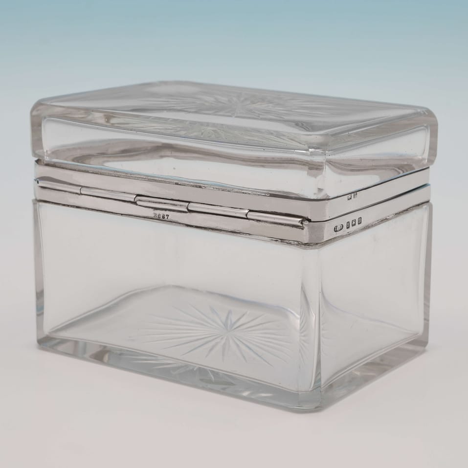 Antique Sterling Silver & Glass Box - John Grinsell & Sons, hallmarked in 1911 Birmingham - George V - Image 2