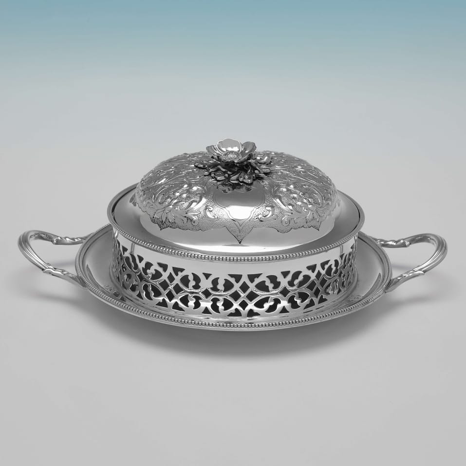 Antique Sterling Silver & Glass Butter Dish - Henry Wilkinson & Co., hallmarked in 1865 Sheffield - Victorian