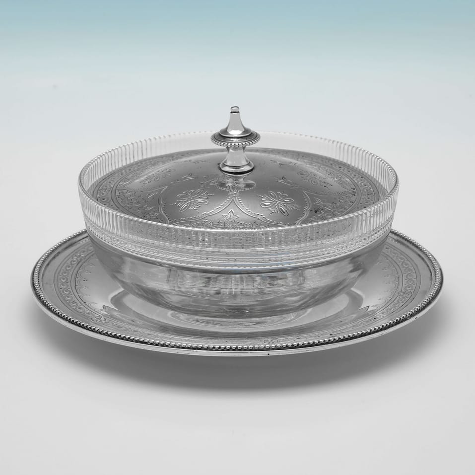 Antique Sterling Silver & Glass Butter Dish - Henry Wilkinson & Co., hallmarked in 1874 Sheffield - Victorian - Image 1