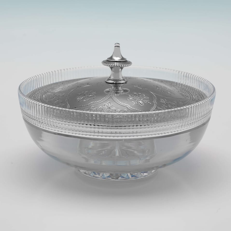 Antique Sterling Silver & Glass Butter Dish - Henry Wilkinson & Co., hallmarked in 1874 Sheffield - Victorian - Image 3