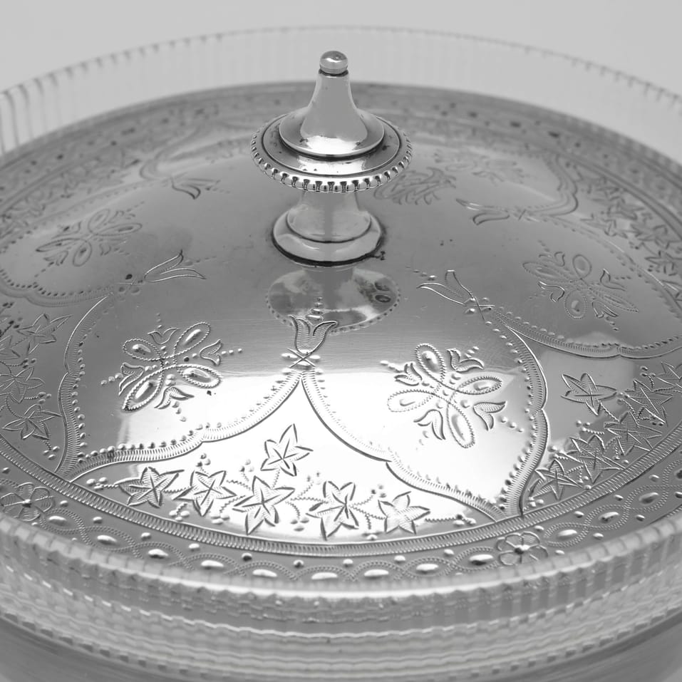 Antique Sterling Silver & Glass Butter Dish - Henry Wilkinson & Co., hallmarked in 1874 Sheffield - Victorian - Image 4