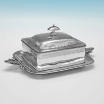 Antique Sterling Silver & Glass Butter Dish - Edward Barnard & Sons, hallmarked in 1875 London - Victorian - Thumbnail 1