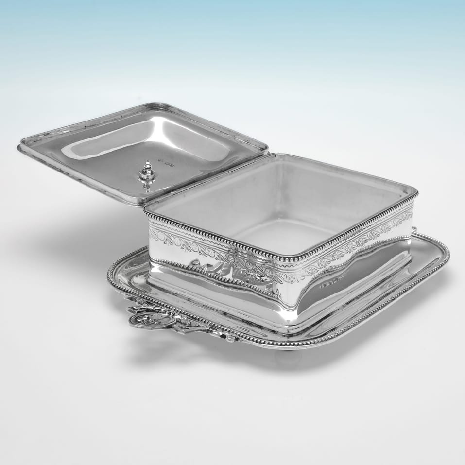 Antique Sterling Silver & Glass Butter Dish - Edward Barnard & Sons, hallmarked in 1875 London - Victorian - Image 3