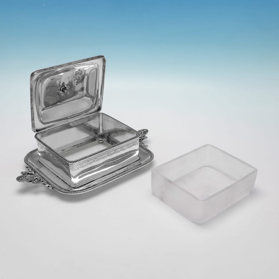 Antique Sterling Silver & Glass Butter Dish - Edward Barnard & Sons, hallmarked in 1875 London - Victorian - Image 4