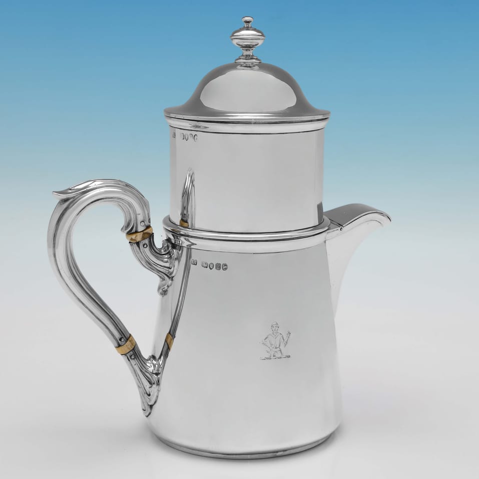 Antique Sterling Silver Cafetière - Alfred Ivory, hallmarked in 1862 London - Victorian