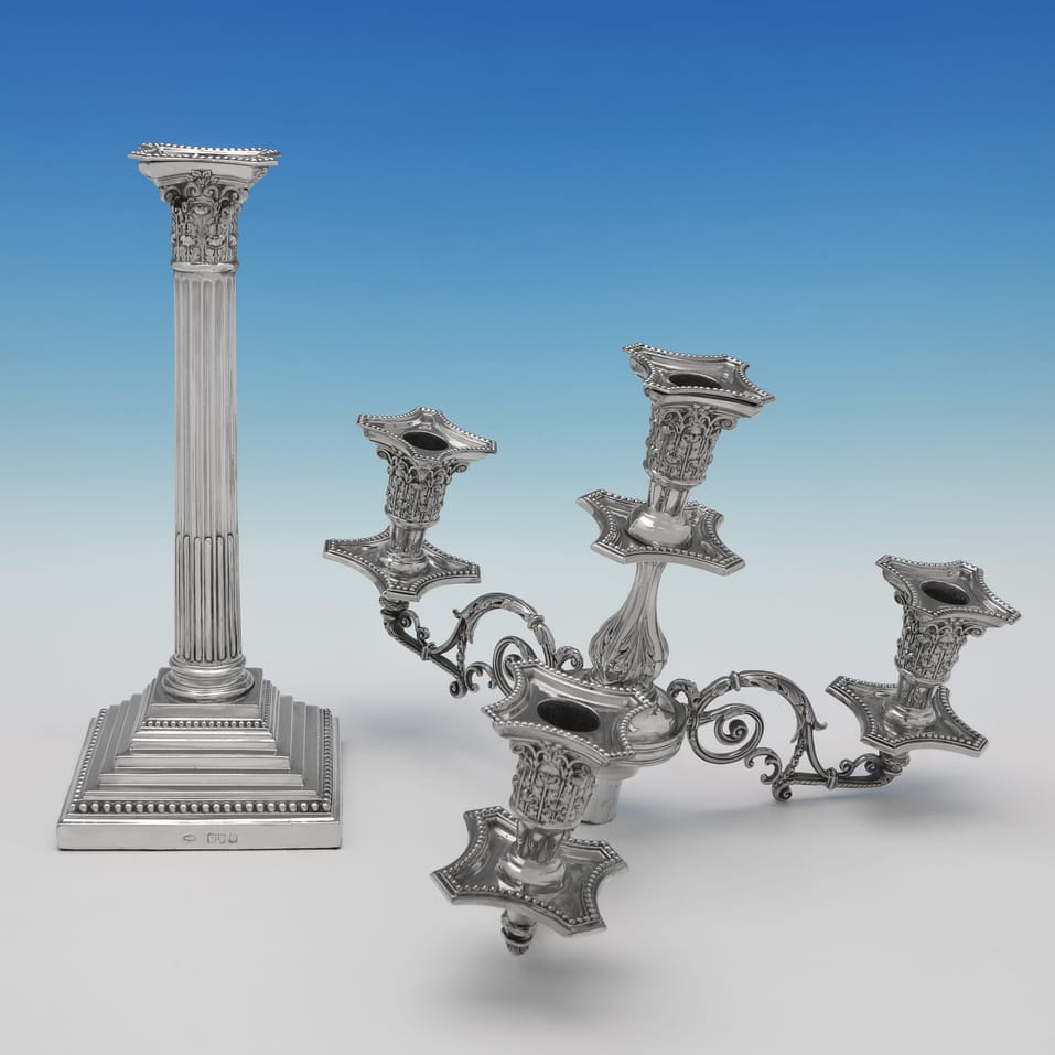 Antique Sterling Silver Pair of 'Corinthian' 4 light Candelabra - C. C. Pilling, hallmarked in 1901 London - Edwardian - Image 3