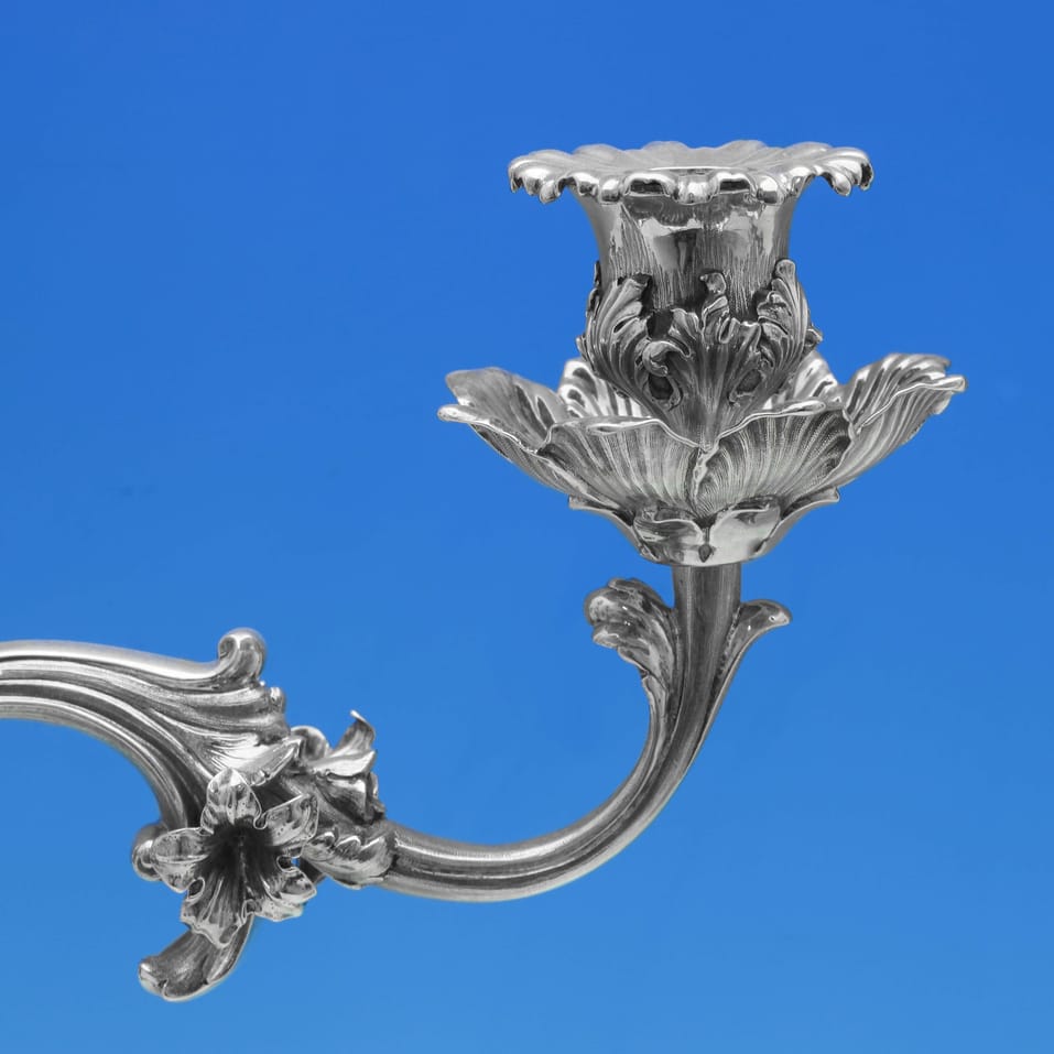 Antique Sterling Silver Pair of Rococo Revival Candelabra - Robert Hennell IV, hallmarked in 1870 London - Victorian - Image 2