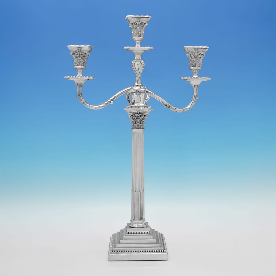 Antique Sterling Silver Pair of 'Corinthian' 3 light Candelabra - James Dixon & Sons, hallmarked in 1894 Sheffield - Victorian - Image 2