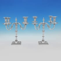 Sterling Silver Pair of Candelabra - E. Barnard, hallmarked in 1972 London - Elizabeth II - Thumbnail 1