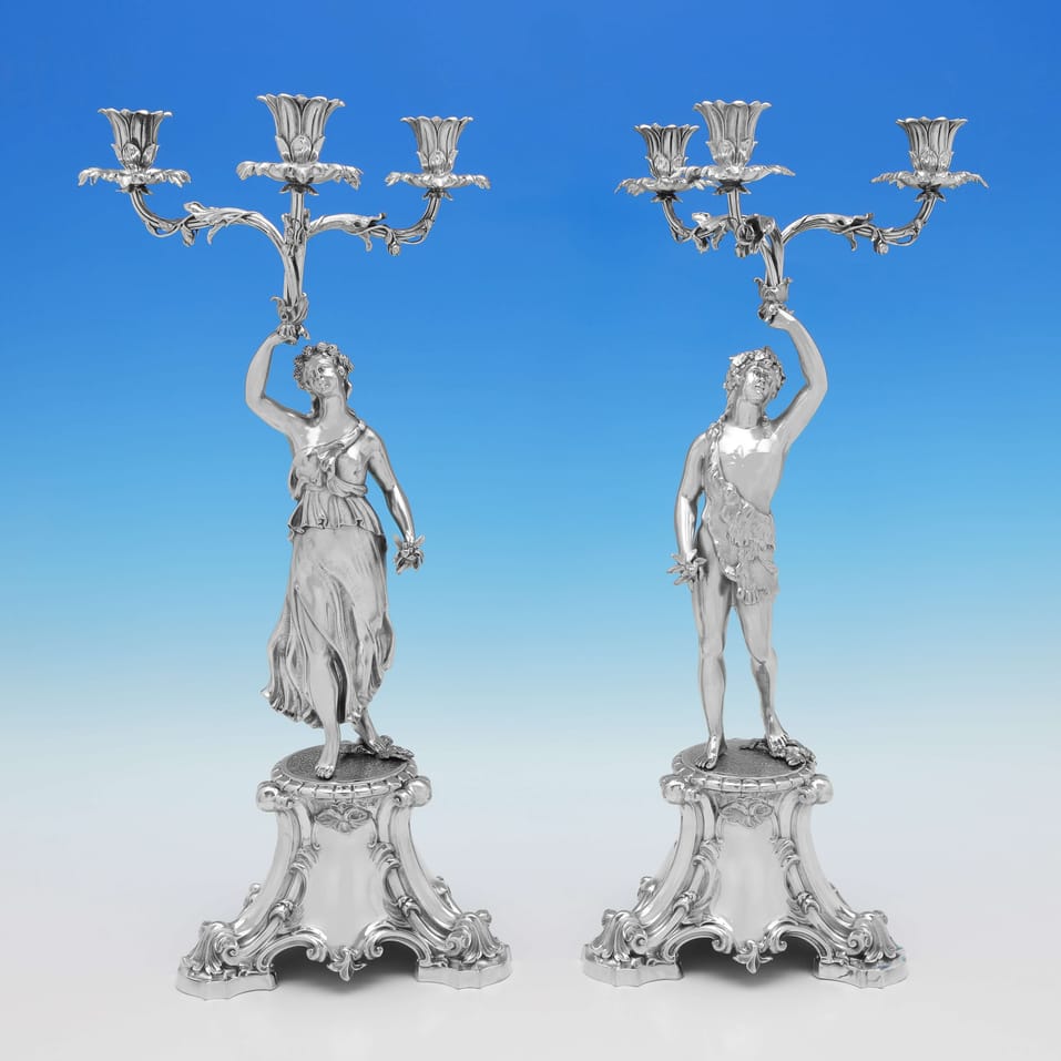 Antique Sterling Silver Pair of figural Candelabra - Barnards & Edward & John Barnard, hallmarked in 1859 London - Victorian - Image 1