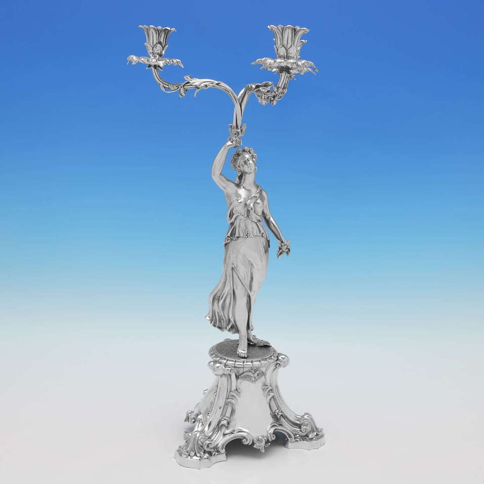 Antique Sterling Silver Pair of figural Candelabra - Barnards & Edward & John Barnard, hallmarked in 1859 London - Victorian - Image 2