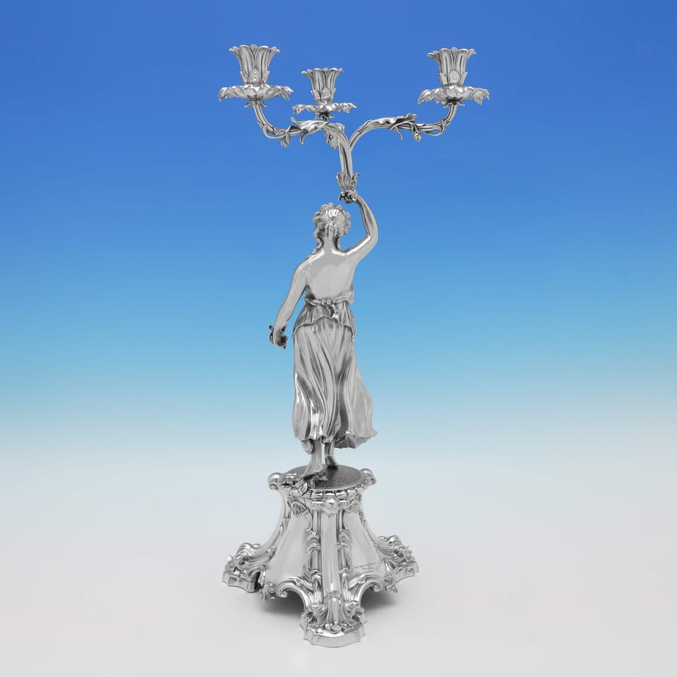 Antique Sterling Silver Pair of figural Candelabra - Barnards & Edward & John Barnard, hallmarked in 1859 London - Victorian - Image 4