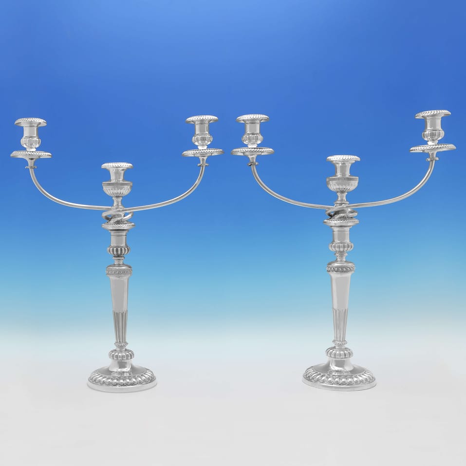 Antique Sterling Silver Pair of Candelabra - John Roberts & Co., hallmarked in 1807 Sheffield - George III