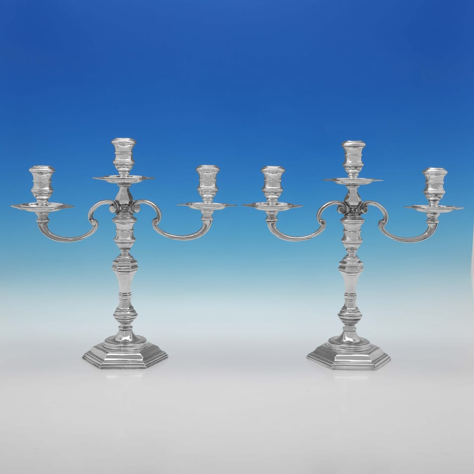 Sterling Silver Pair of Candelabra - Richard Woodman Burbridge, hallmarked in 1962 London - Elizabeth II