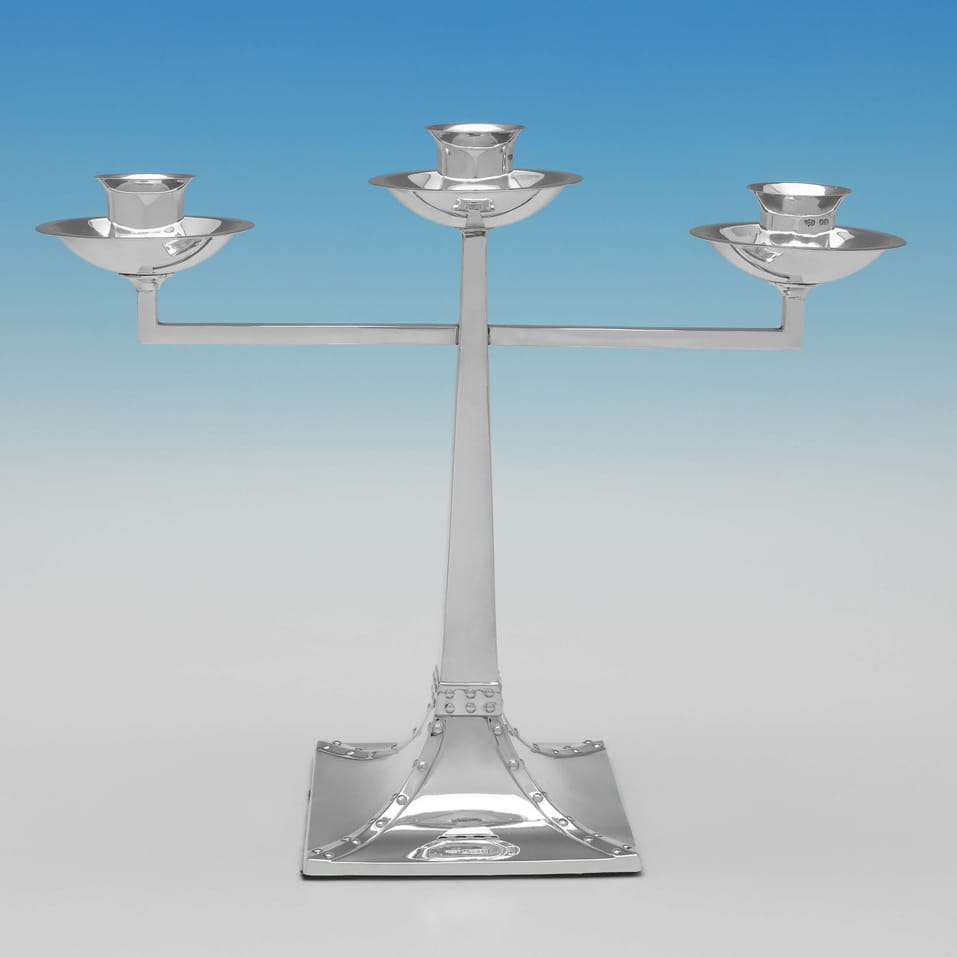 Antique Sterling Silver Pair of Arts & Crafts Candelabra - James Dixon & Sons, hallmarked in 1908 Sheffield - Edwardian - Image 2