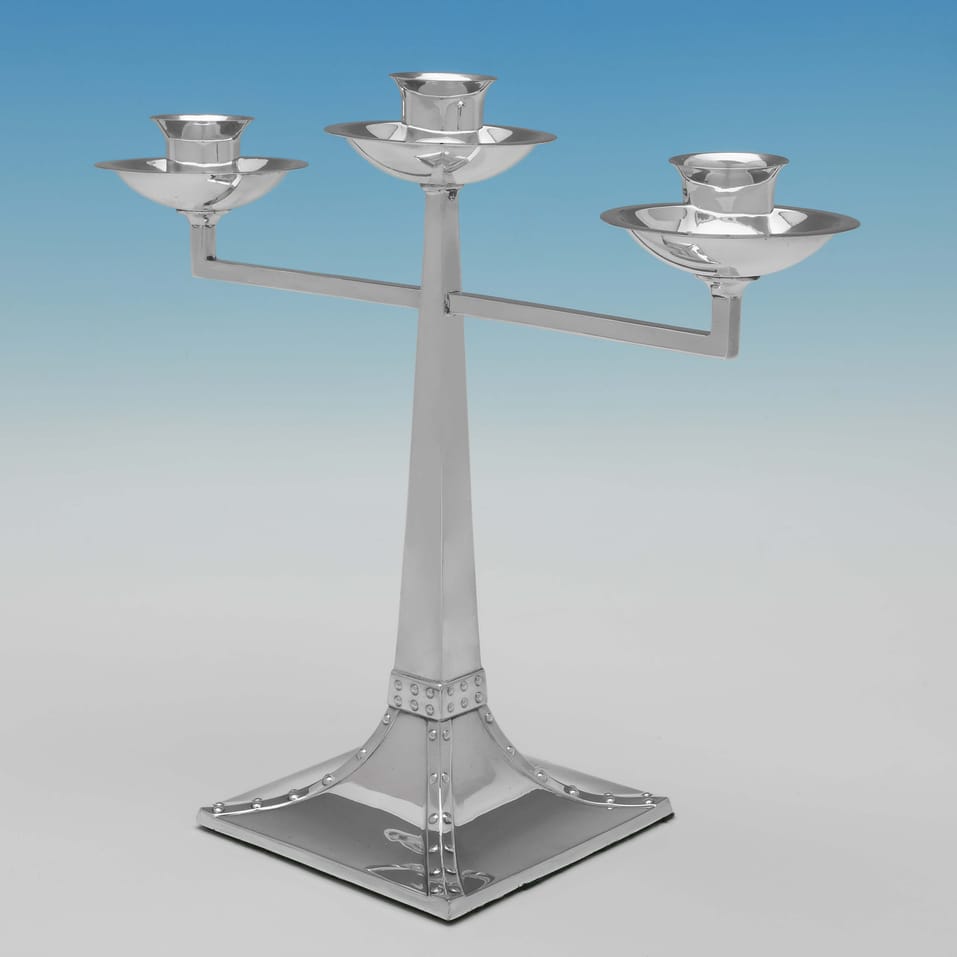 Antique Sterling Silver Pair of Arts & Crafts Candelabra - James Dixon & Sons, hallmarked in 1908 Sheffield - Edwardian - Image 3