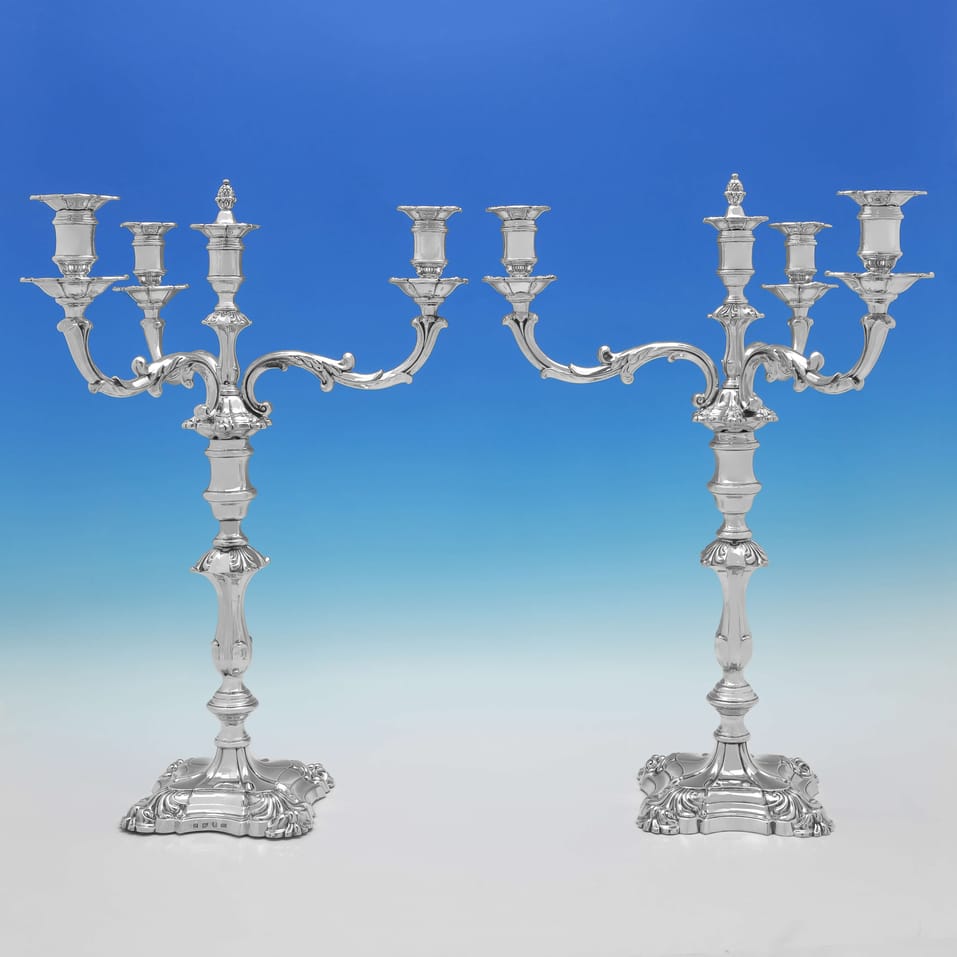 Antique Sterling Silver Pair of Candelabra - Walter Knowle & Co., hallmarked in 1844 Sheffield - Victorian