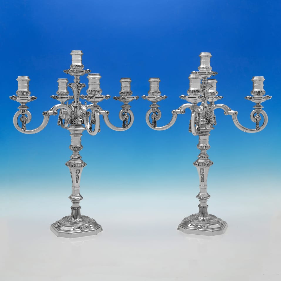 Antique Sterling Silver Candelabra - James Garrard, hallmarked in 1889 London - Victorian