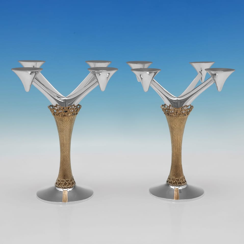 Sterling Silver Pair of Candelabra - Stuart Devlin, hallmarked in 1975 London - Elizabeth II