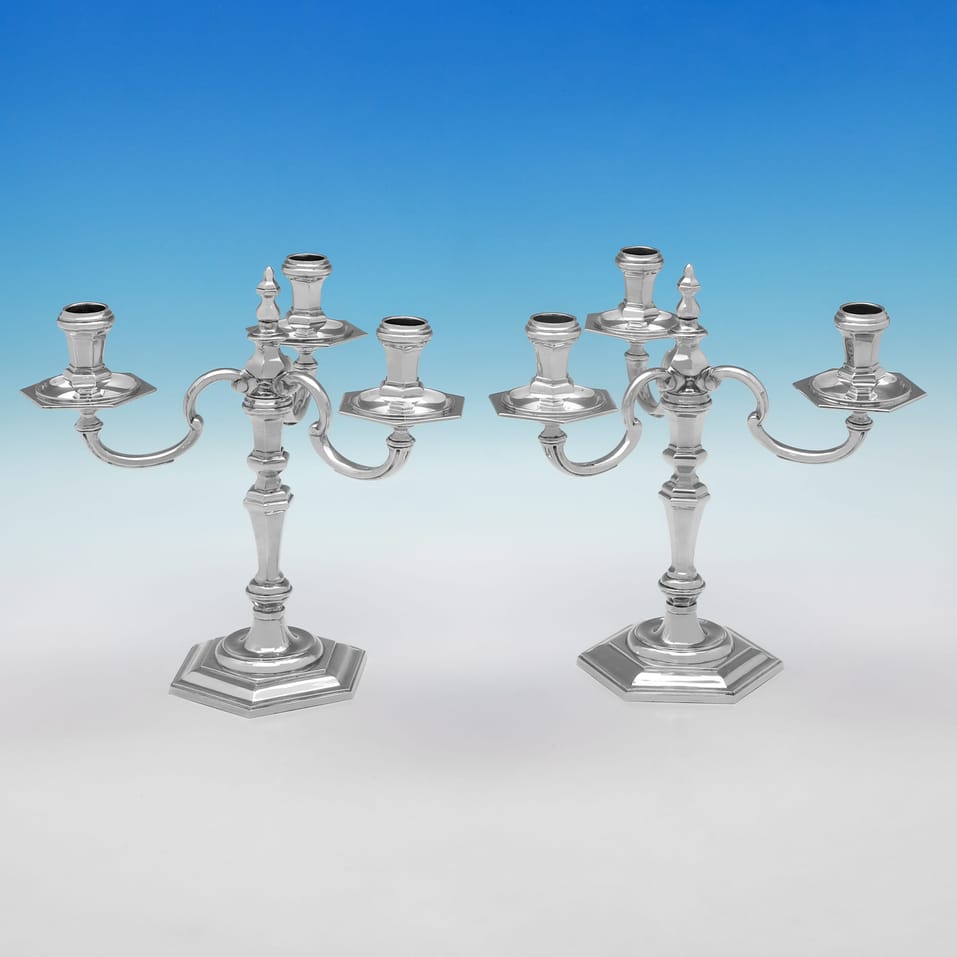 Sterling Silver Pair of Candelabra - C. J. Vander, hallmarked in 1965 London - Elizabeth II