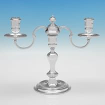 Sterling Silver Pair of Candelabra - John Charles Lowe, hallmarked in 1960 London - Elizabeth II - Thumbnail 2