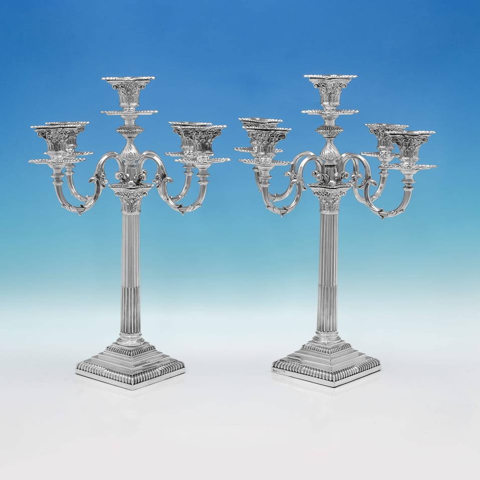 Antique Sterling Silver Pair of Candelabra - James Kebberling Bembridge, hallmarked in 1892 Sheffield - Victorian