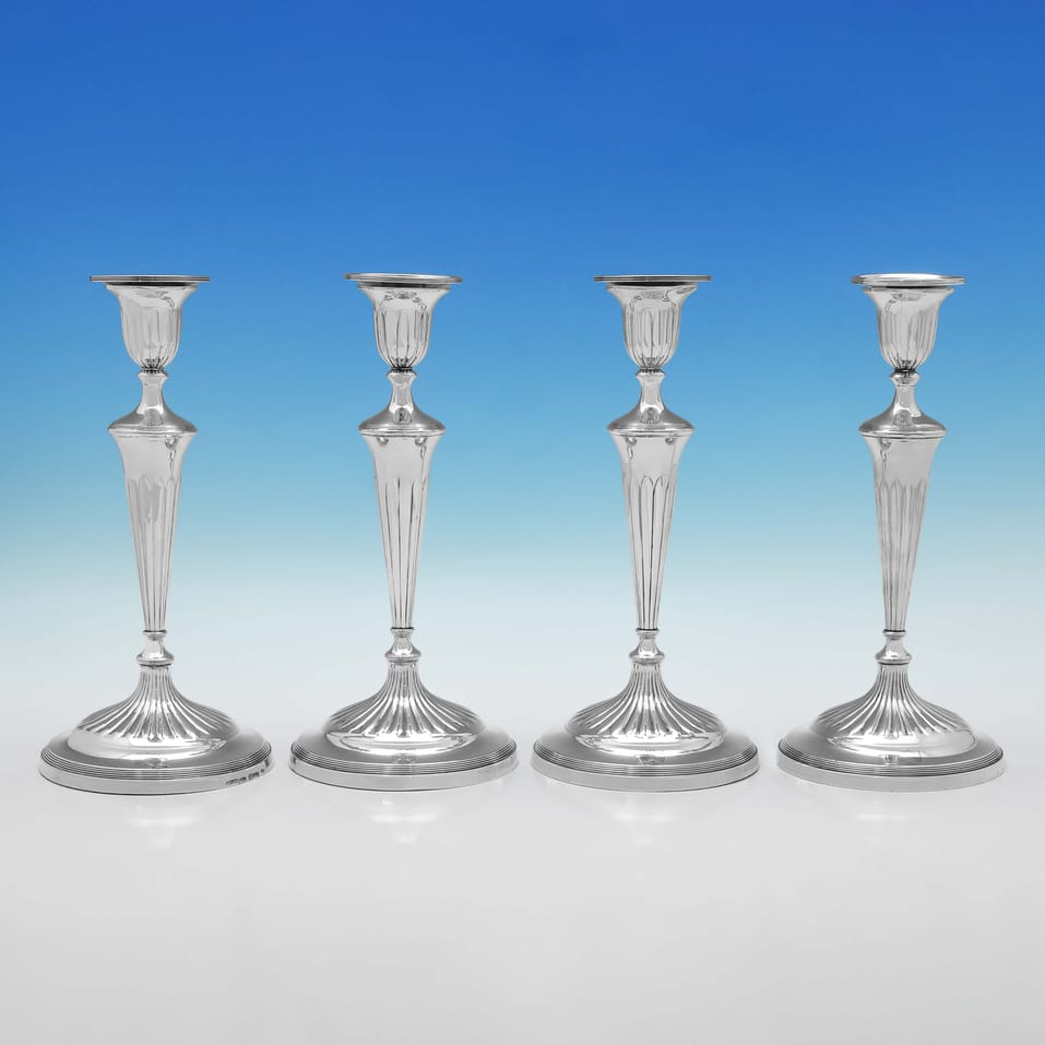 Antique Sterling Silver Set of four Candlesticks - John Green & Co., hallmarked in 1796 Sheffield - George III